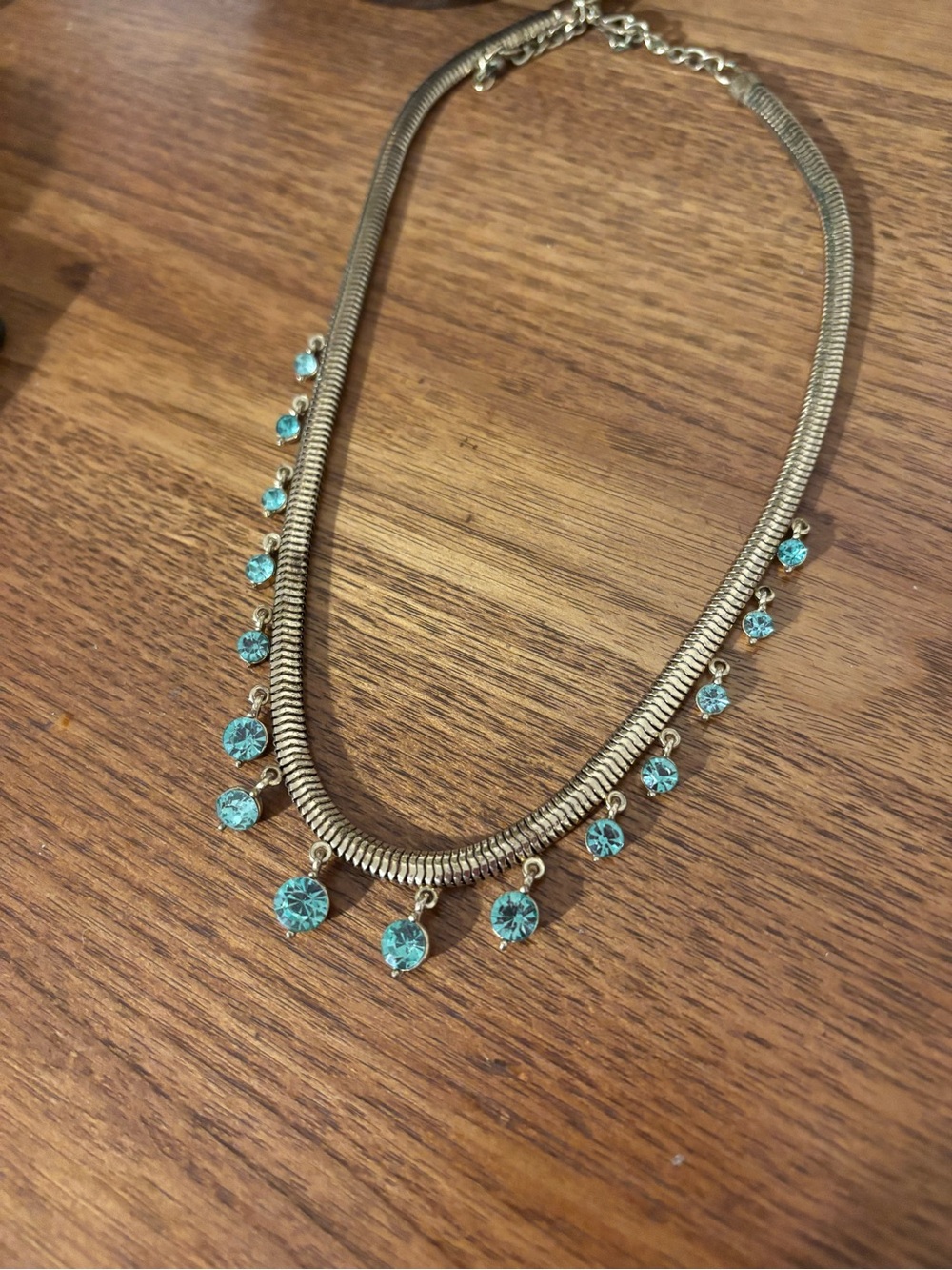 Gold-Tone Necklace with Emerald Crystal Drops